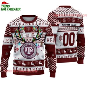 Custom Texas Aampm Aggies Special Reindeer Light Ugly Christmas Sweater 1