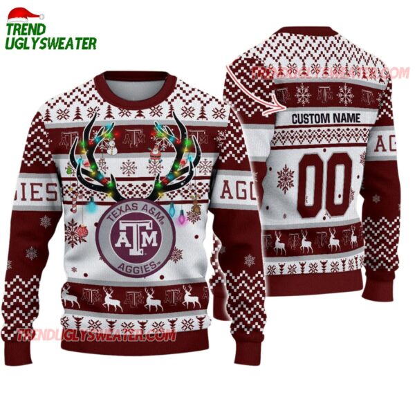 Custom Texas Aampm Aggies Special Reindeer Light Ugly Christmas Sweater 1