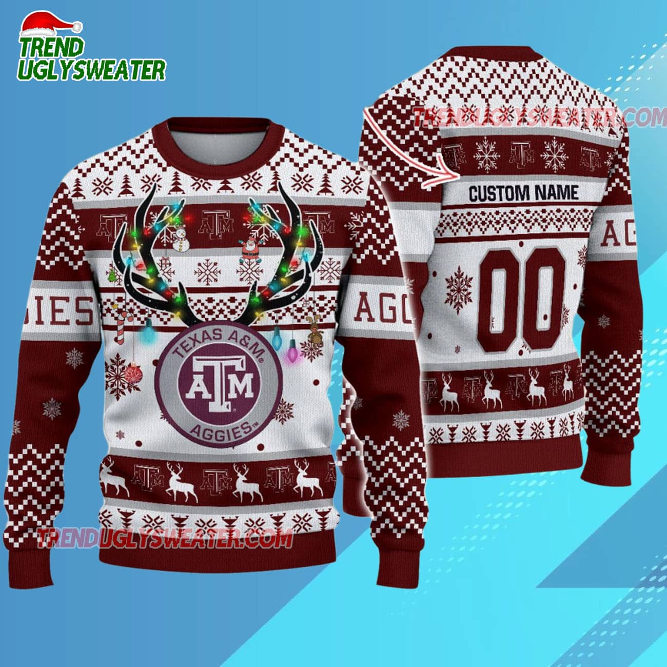 Custom Texas A&m Aggies Special Reindeer Light Ugly Christmas Sweater Custom Texas A&m Aggies Special Reindeer Light Ugly Christmas Sweater