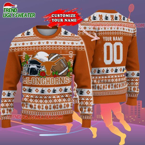 Custom Texas Longhorns Logo Team Football Christmas Ugly Sweater 2