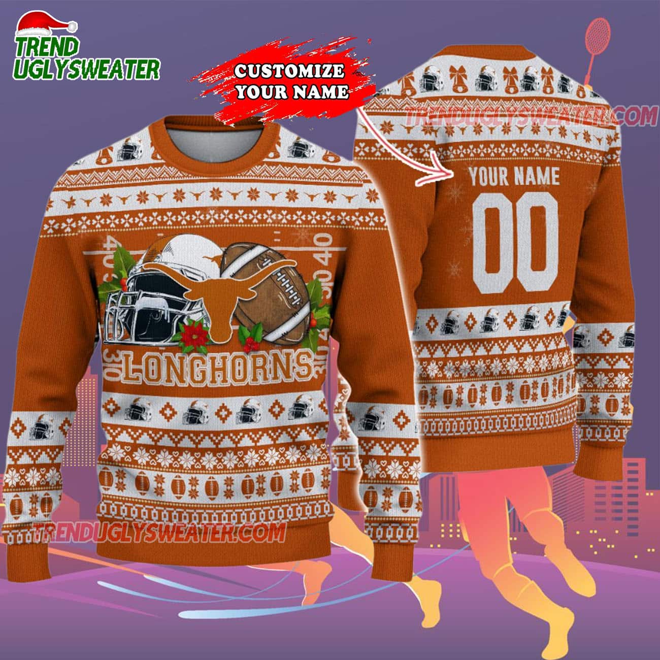 Custom Texas Longhorns Logo Team Football Christmas Ugly Sweater Custom Texas Longhorns Logo Team Football Christmas Ugly Sweater