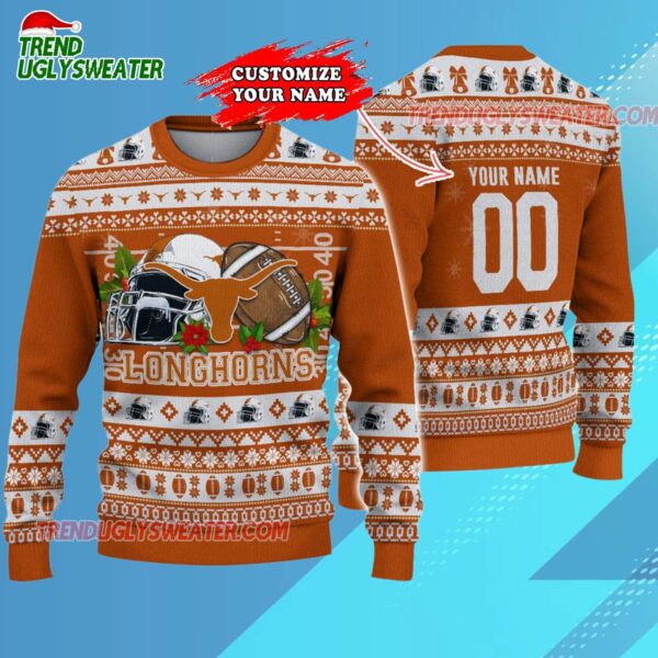Custom Texas Longhorns Logo Team Football Christmas Ugly Sweater 3