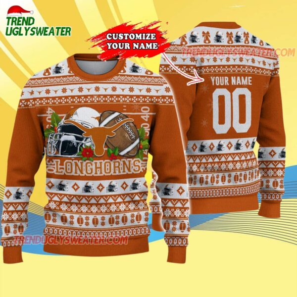 Custom Texas Longhorns Logo Team Football Christmas Ugly Sweater 4