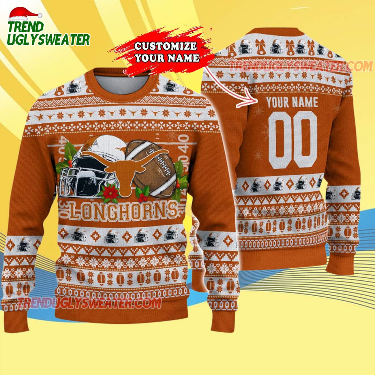 Custom Texas Longhorns Logo Team Football Christmas Ugly Sweater Custom Texas Longhorns Logo Team Football Christmas Ugly Sweater