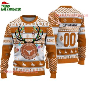 Custom Texas Longhorns Special Reindeer Light Ugly Christmas Sweater 1