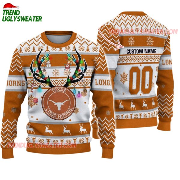 Custom Texas Longhorns Special Reindeer Light Ugly Christmas Sweater 1
