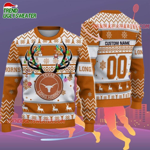 Custom Texas Longhorns Special Reindeer Light Ugly Christmas Sweater 2