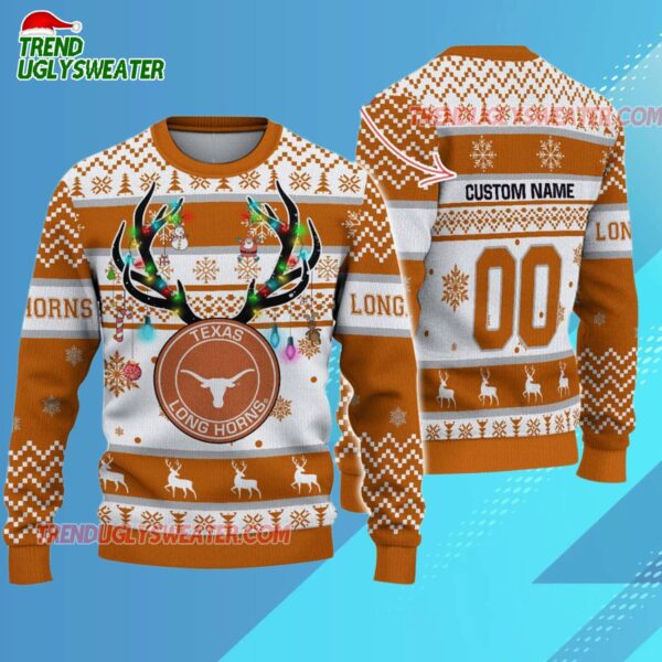 Custom Texas Longhorns Special Reindeer Light Ugly Christmas Sweater 3