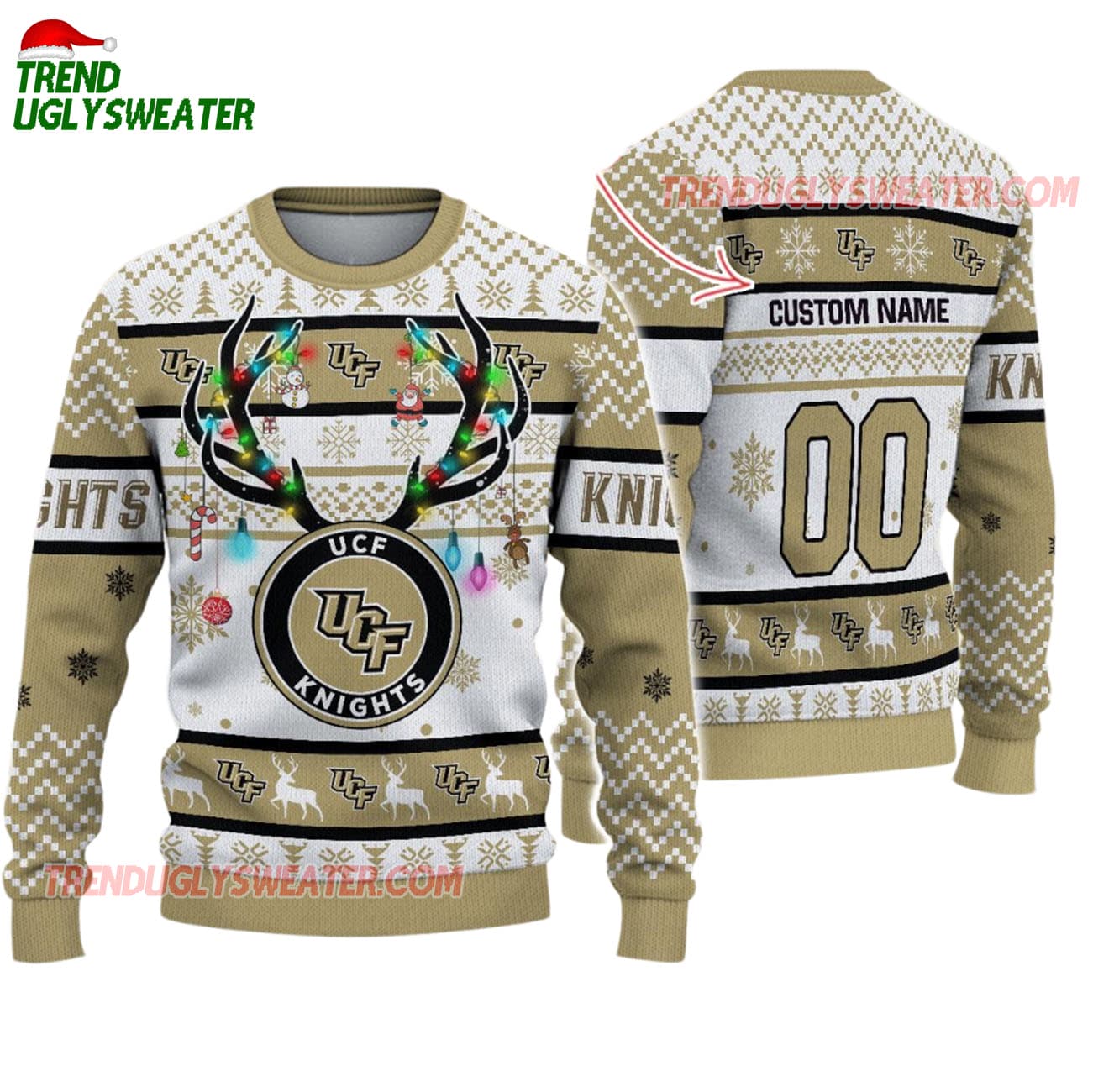 Custom Ucf Knights Special Reindeer Light Ugly Christmas Sweater Custom Ucf Knights Special Reindeer Light Ugly Christmas Sweater