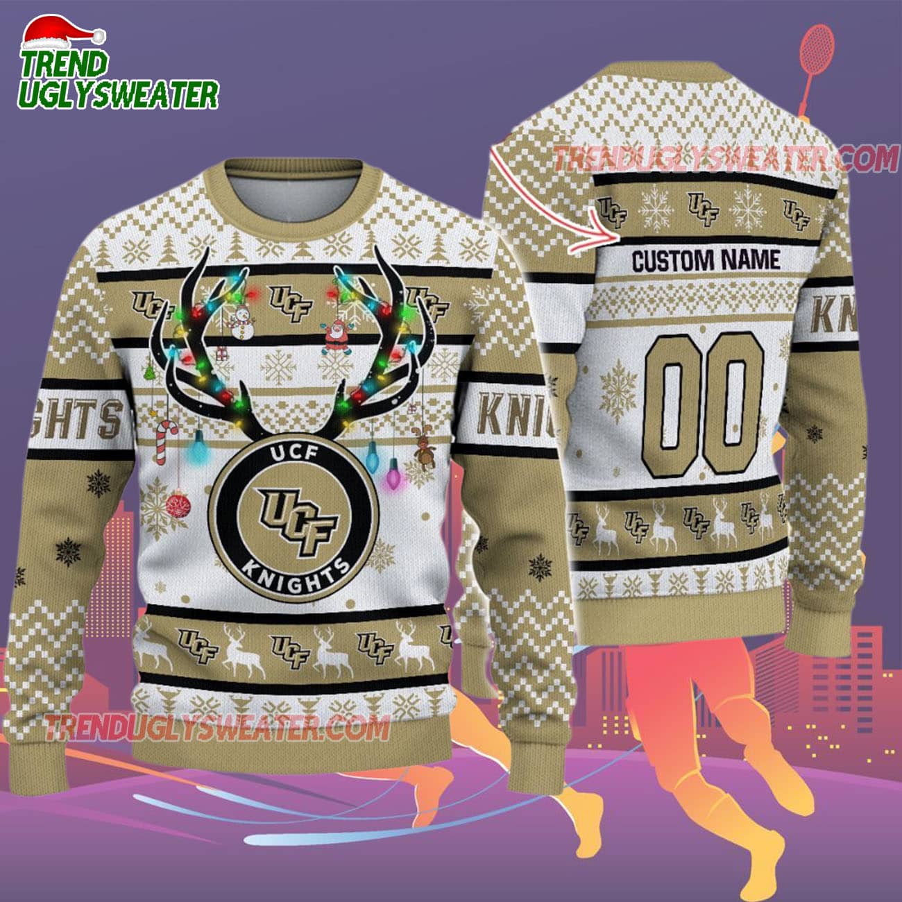 Custom Ucf Knights Special Reindeer Light Ugly Christmas Sweater Custom Ucf Knights Special Reindeer Light Ugly Christmas Sweater