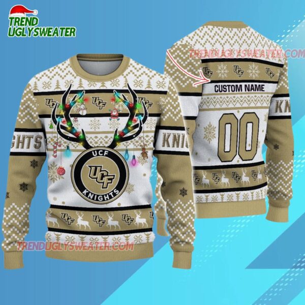 Custom Ucf Knights Special Reindeer Light Ugly Christmas Sweater 3