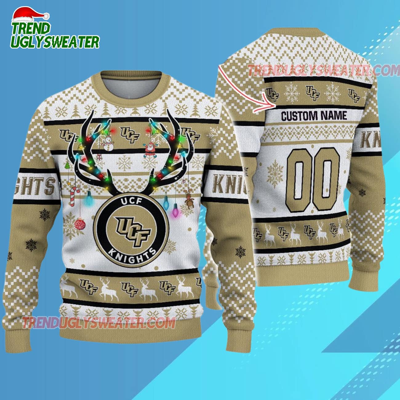 Custom Ucf Knights Special Reindeer Light Ugly Christmas Sweater Custom Ucf Knights Special Reindeer Light Ugly Christmas Sweater