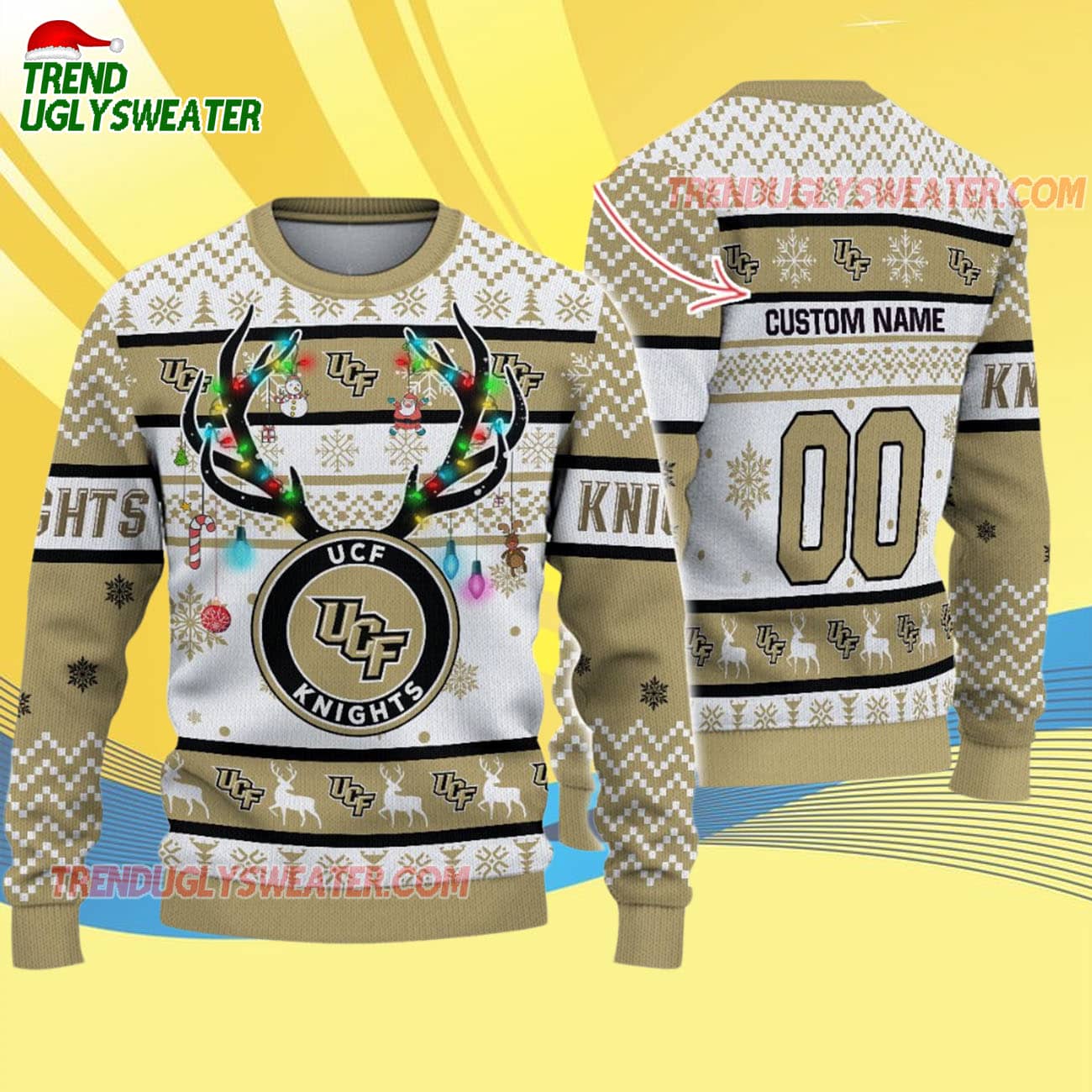 Custom Ucf Knights Special Reindeer Light Ugly Christmas Sweater Custom Ucf Knights Special Reindeer Light Ugly Christmas Sweater
