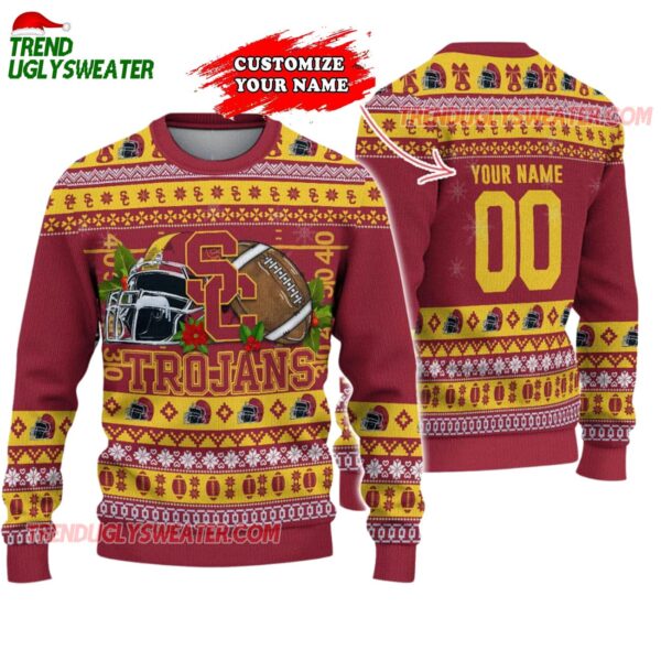 Custom Usc Trojans Logo Team Football Christmas Ugly Sweater 1