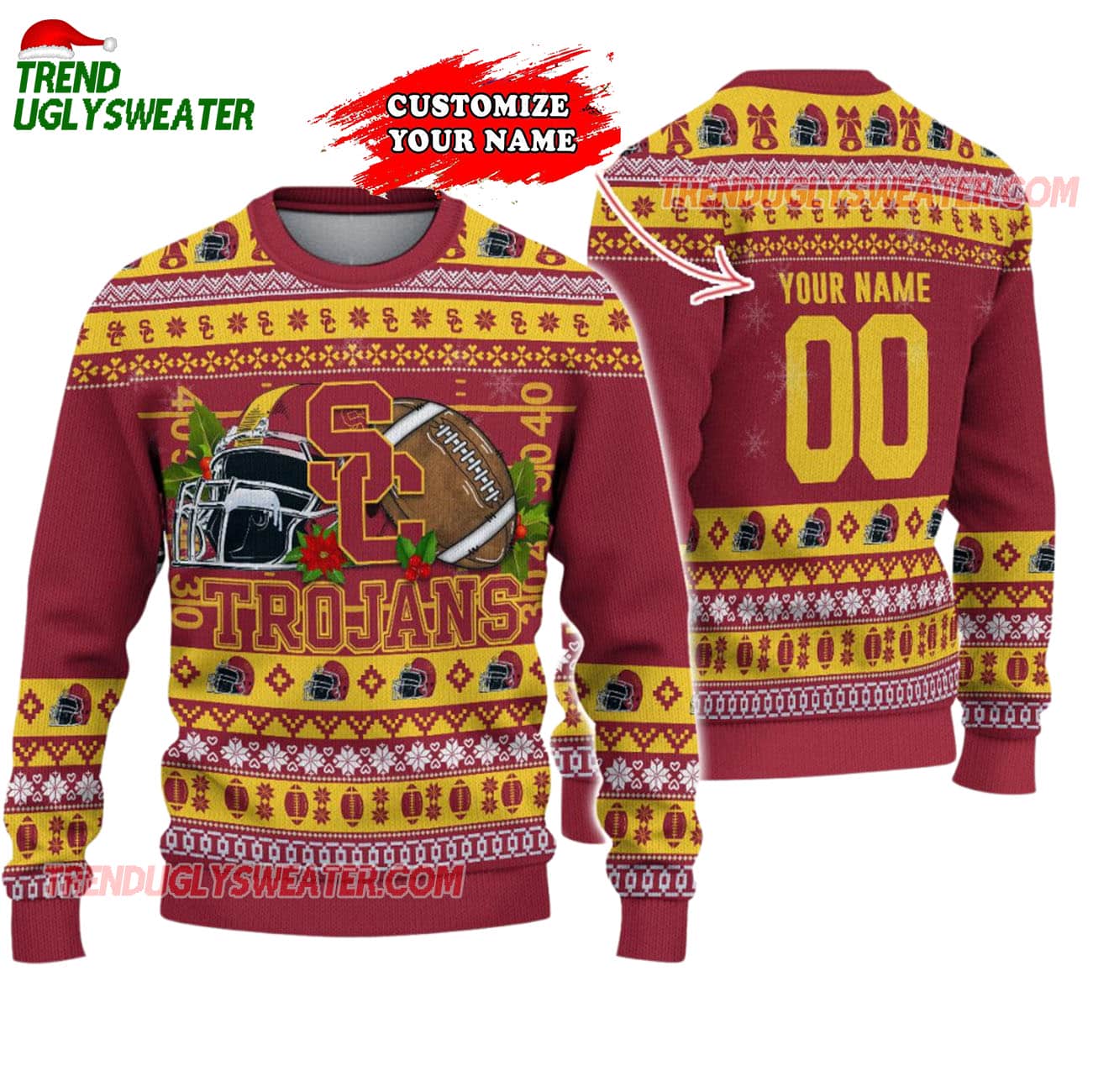 Custom Usc Trojans Logo Team Football Christmas Ugly Sweater Custom Usc Trojans Logo Team Football Christmas Ugly Sweater