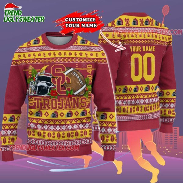 Custom Usc Trojans Logo Team Football Christmas Ugly Sweater 2
