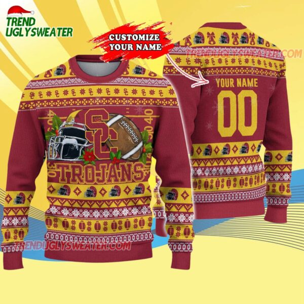 Custom Usc Trojans Logo Team Football Christmas Ugly Sweater 4
