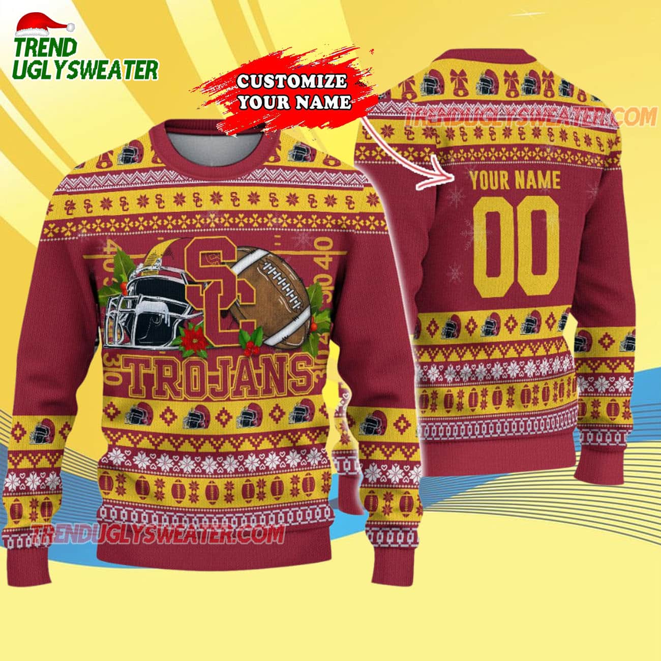 Custom Usc Trojans Logo Team Football Christmas Ugly Sweater Custom Usc Trojans Logo Team Football Christmas Ugly Sweater