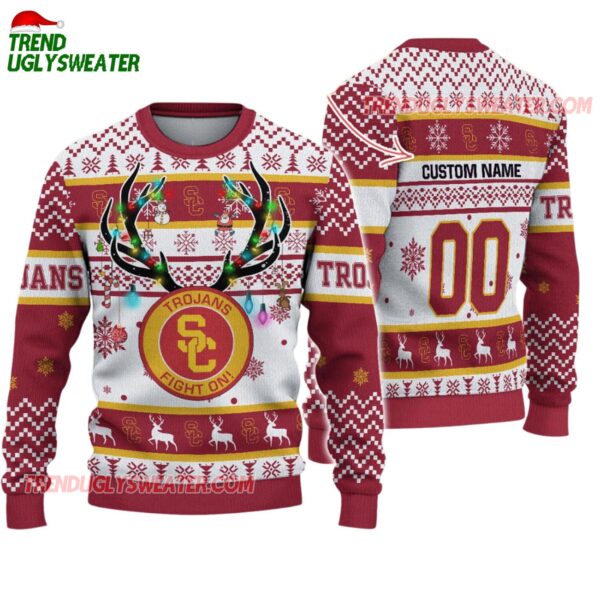 Custom Usc Trojans Special Reindeer Light Ugly Christmas Sweater 1