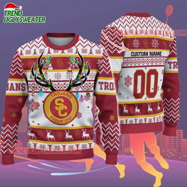 Custom Usc Trojans Special Reindeer Light Ugly Christmas Sweater 2