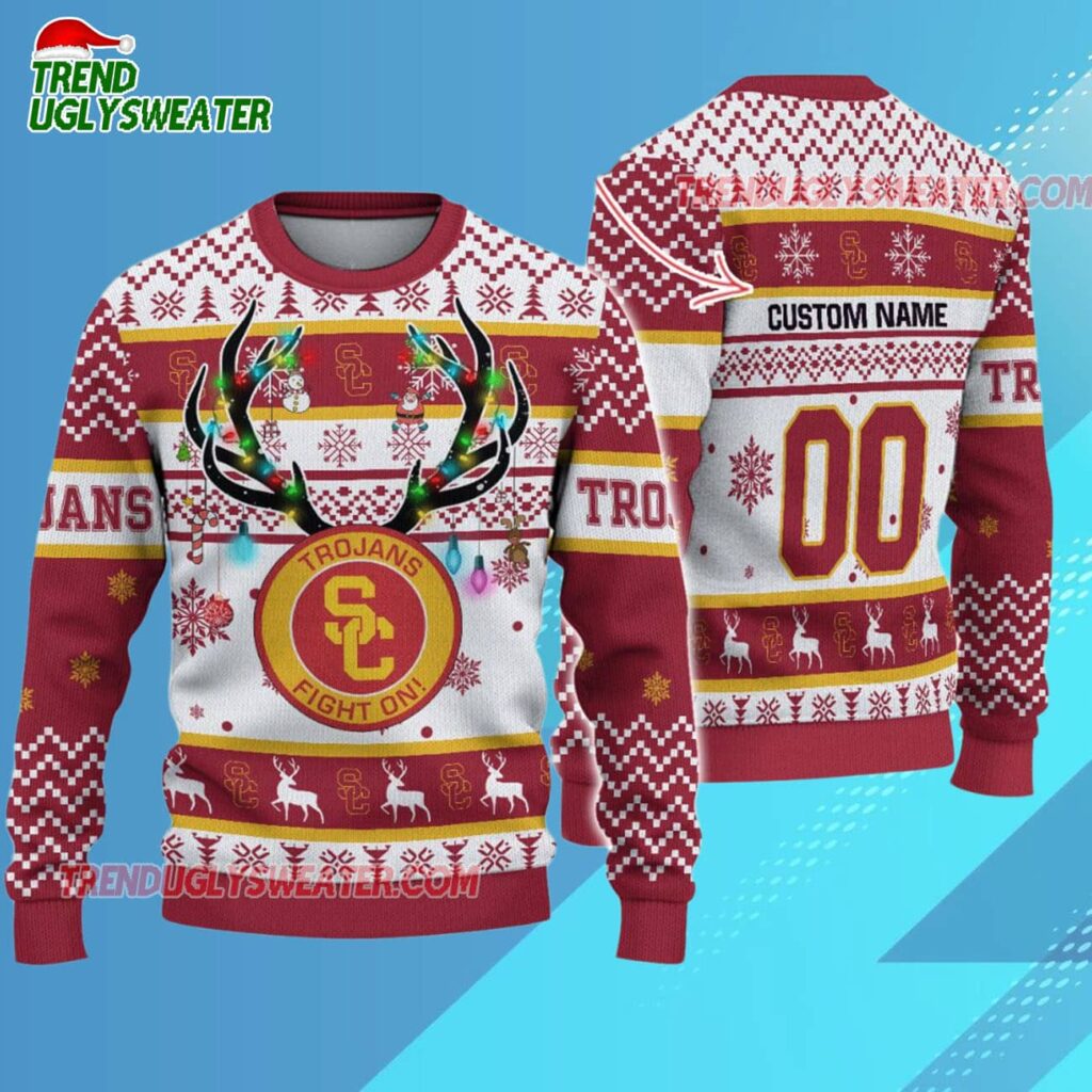 Custom Usc Trojans Special Reindeer Light Ugly Christmas Sweater 3