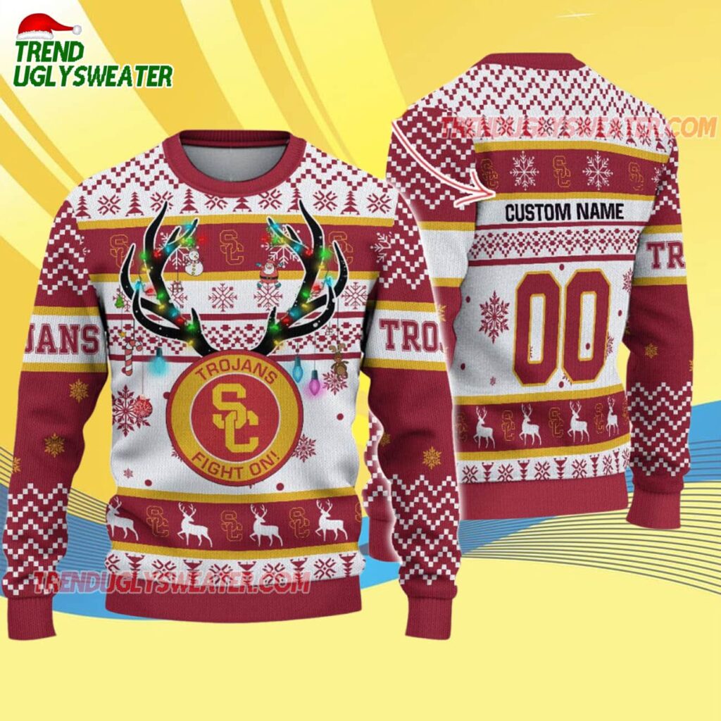 Custom Usc Trojans Special Reindeer Light Ugly Christmas Sweater 4