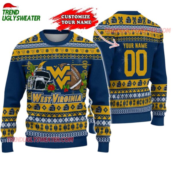 Custom West Virginia Mountaineers Logo Team Football Christmas Ugly Sweater 1