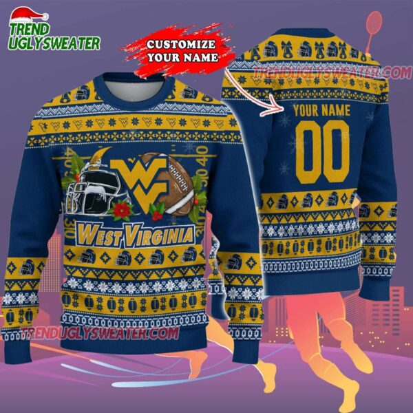 Custom West Virginia Mountaineers Logo Team Football Christmas Ugly Sweater 2