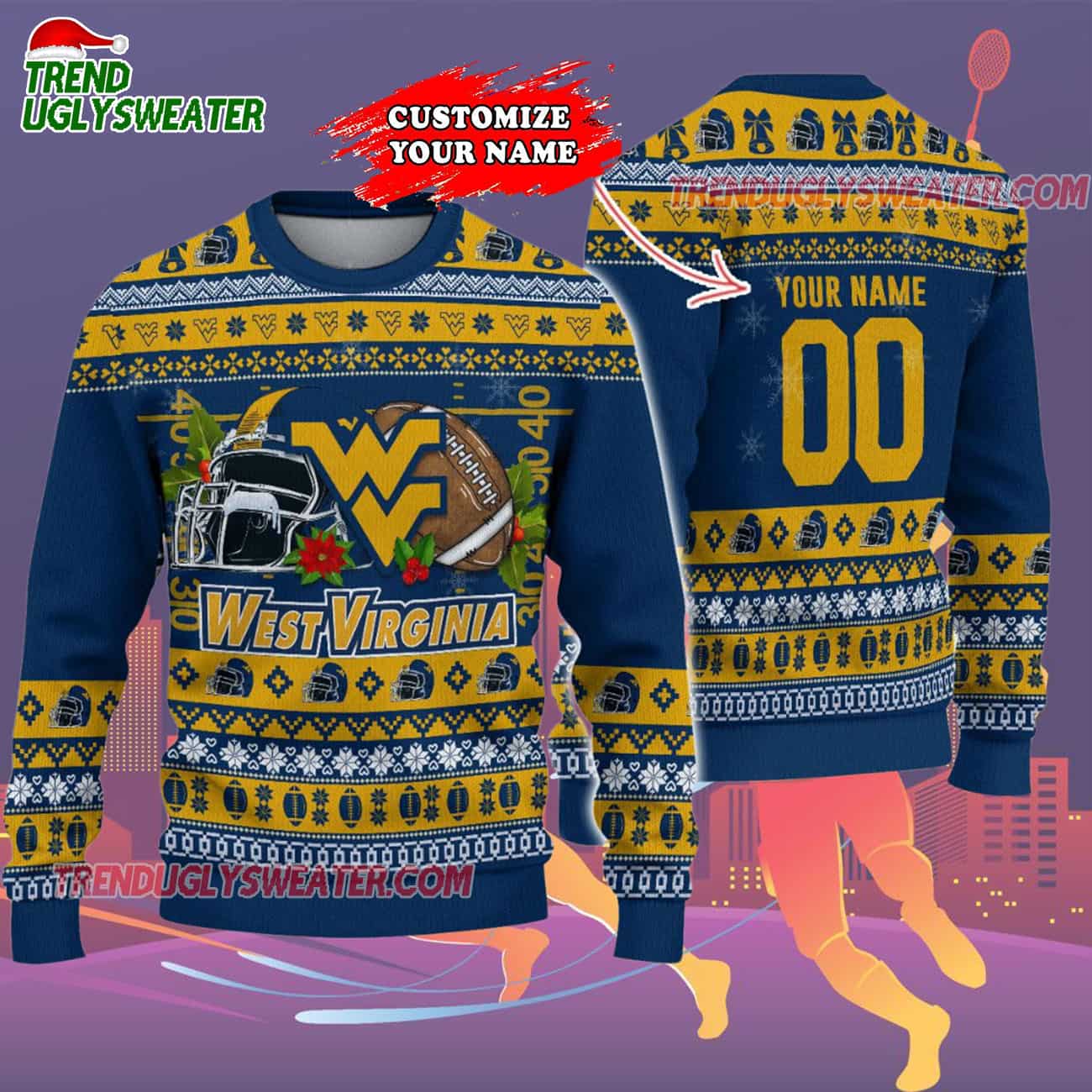 Custom West Virginia Mountaineers Logo Team Football Christmas Ugly Sweater Custom West Virginia Mountaineers Logo Team Football Christmas Ugly Sweater