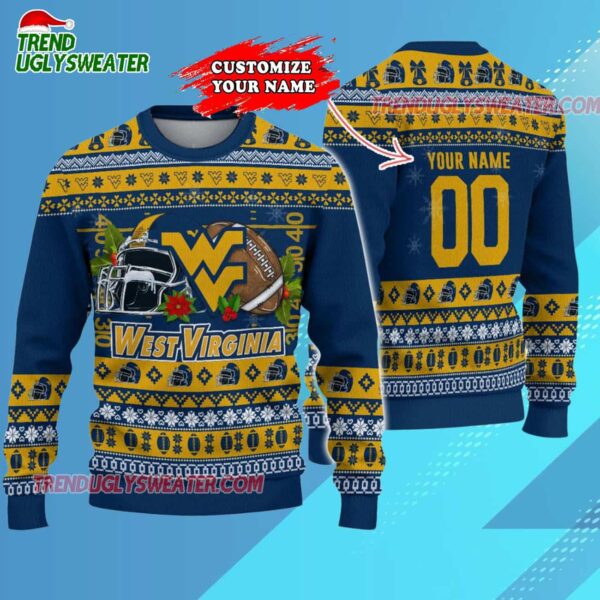 Custom West Virginia Mountaineers Logo Team Football Christmas Ugly Sweater 3