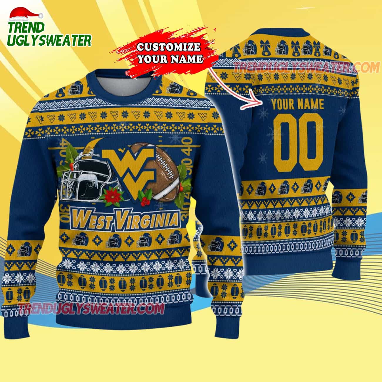 Custom West Virginia Mountaineers Logo Team Football Christmas Ugly Sweater Custom West Virginia Mountaineers Logo Team Football Christmas Ugly Sweater