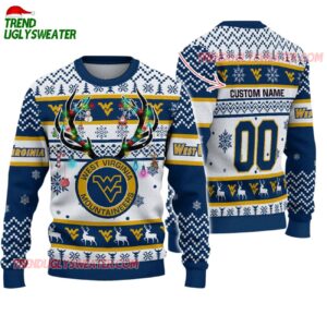 Custom West Virginia Mountaineers Special Reindeer Light Ugly Christmas Sweater 1