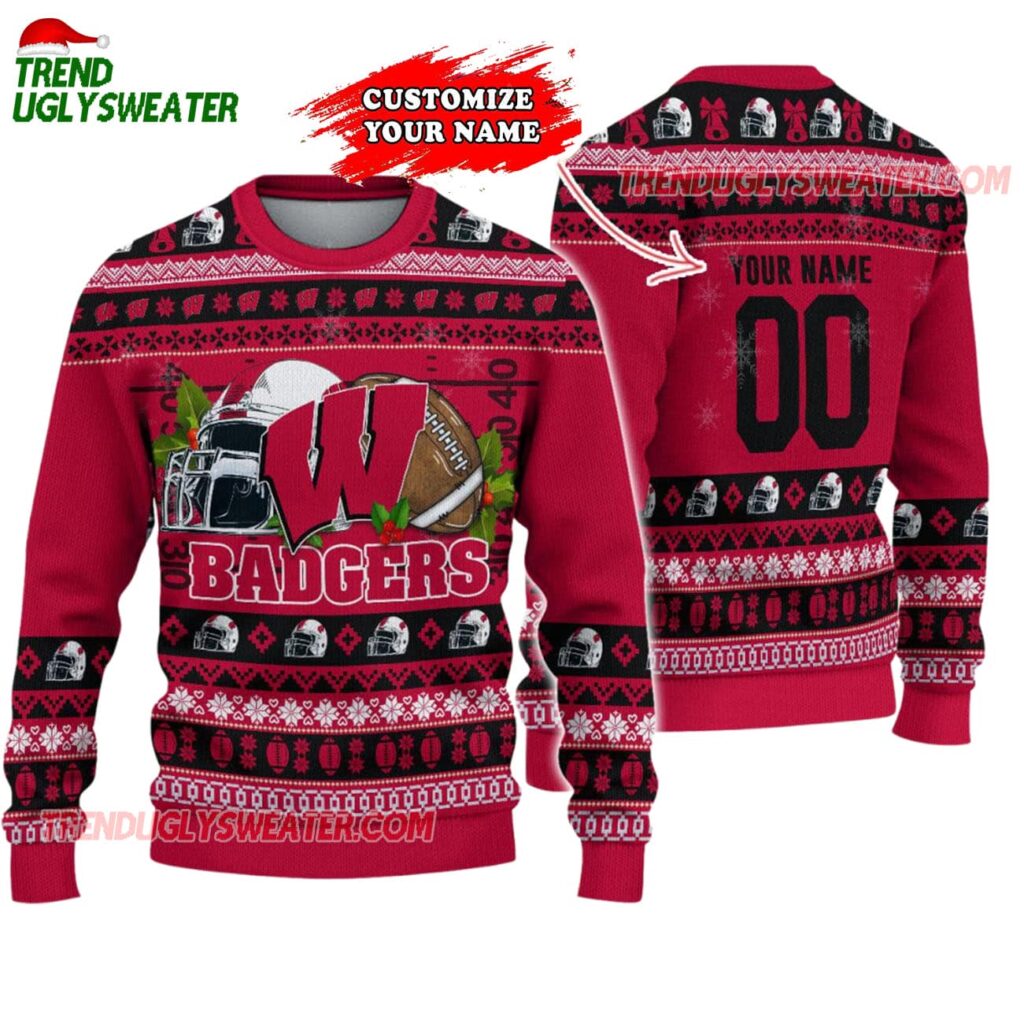 Custom Wisconsin Badgers Logo Team Football Christmas Ugly Sweater 1