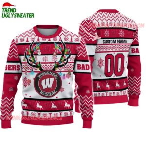 Custom Wisconsin Badgers Special Reindeer Light Ugly Christmas Sweater 1