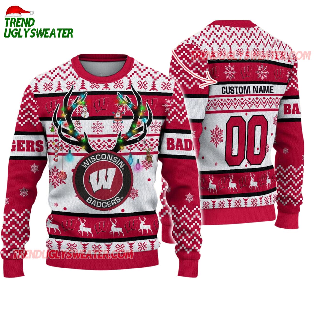 Custom Wisconsin Badgers Special Reindeer Light Ugly Christmas Sweater Custom Wisconsin Badgers Special Reindeer Light Ugly Christmas Sweater