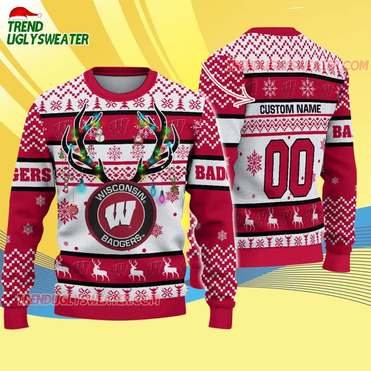Custom Wisconsin Badgers Special Reindeer Light Ugly Christmas Sweater Custom Wisconsin Badgers Special Reindeer Light Ugly Christmas Sweater