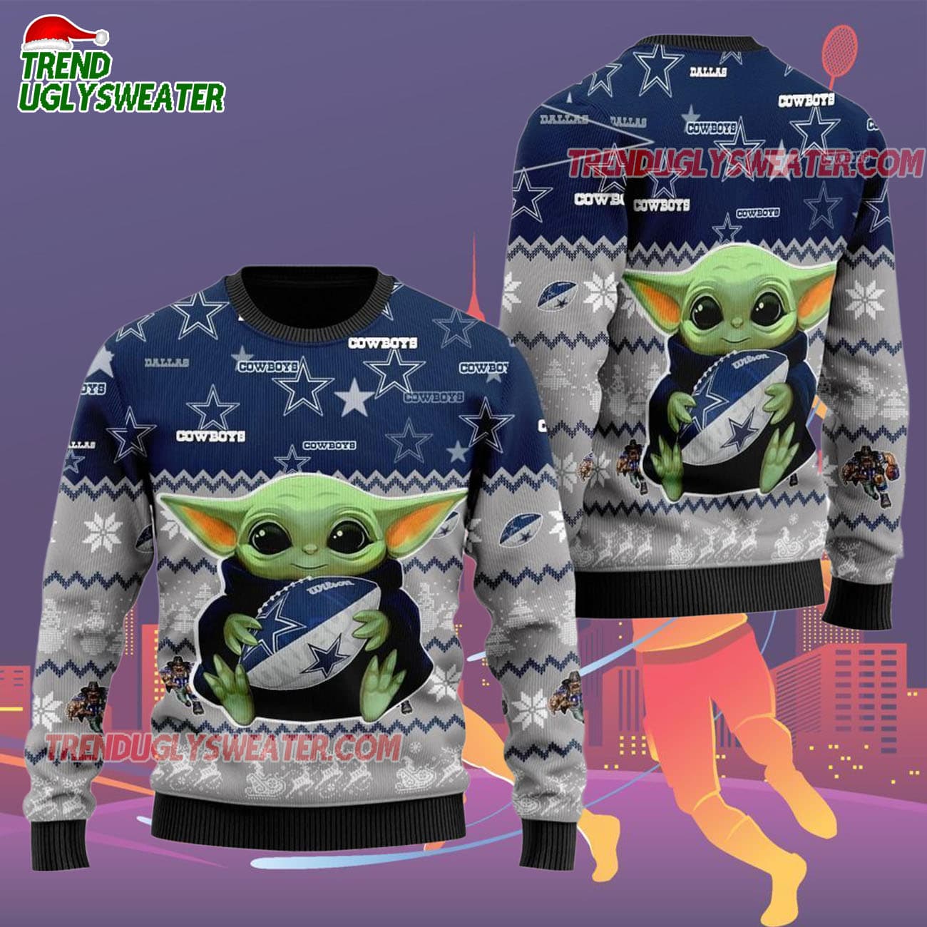 Dallas Cowboys Baby Yoda Hug The Ball Christmas Ugly Sweater Dallas Cowboys Baby Yoda Hug The Ball Christmas Ugly Sweater