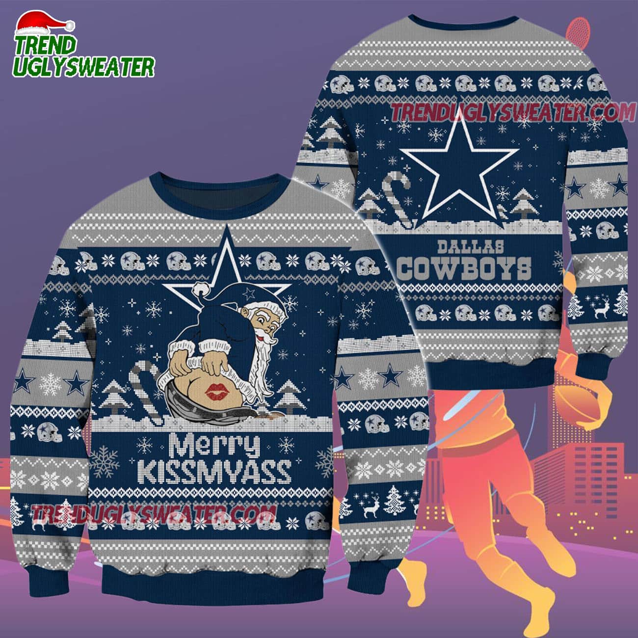 Dallas Cowboys Merrykissmyass Funny Santa Claus Christmas Ugly Sweater Dallas Cowboys Merrykissmyass Funny Santa Claus Christmas Ugly Sweater