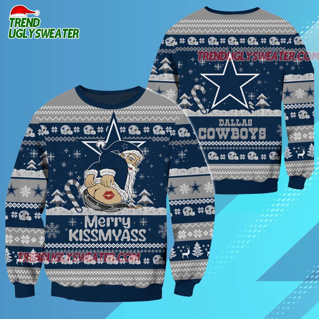 Dallas Cowboys Merrykissmyass Funny Santa Claus Christmas Ugly Sweater Dallas Cowboys Merrykissmyass Funny Santa Claus Christmas Ugly Sweater