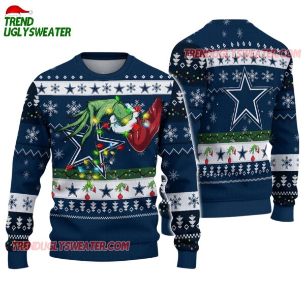 Dallas Cowboys Special Grinchs Hand Football Christmas Ugly Sweater 1