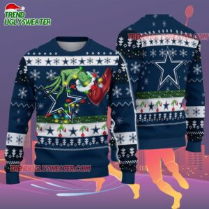 Dallas Cowboys Special Grinchs Hand Football Christmas Ugly Sweater 2