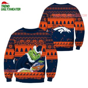 Denver Broncos Football Grinch Christmas Ugly Sweater 1
