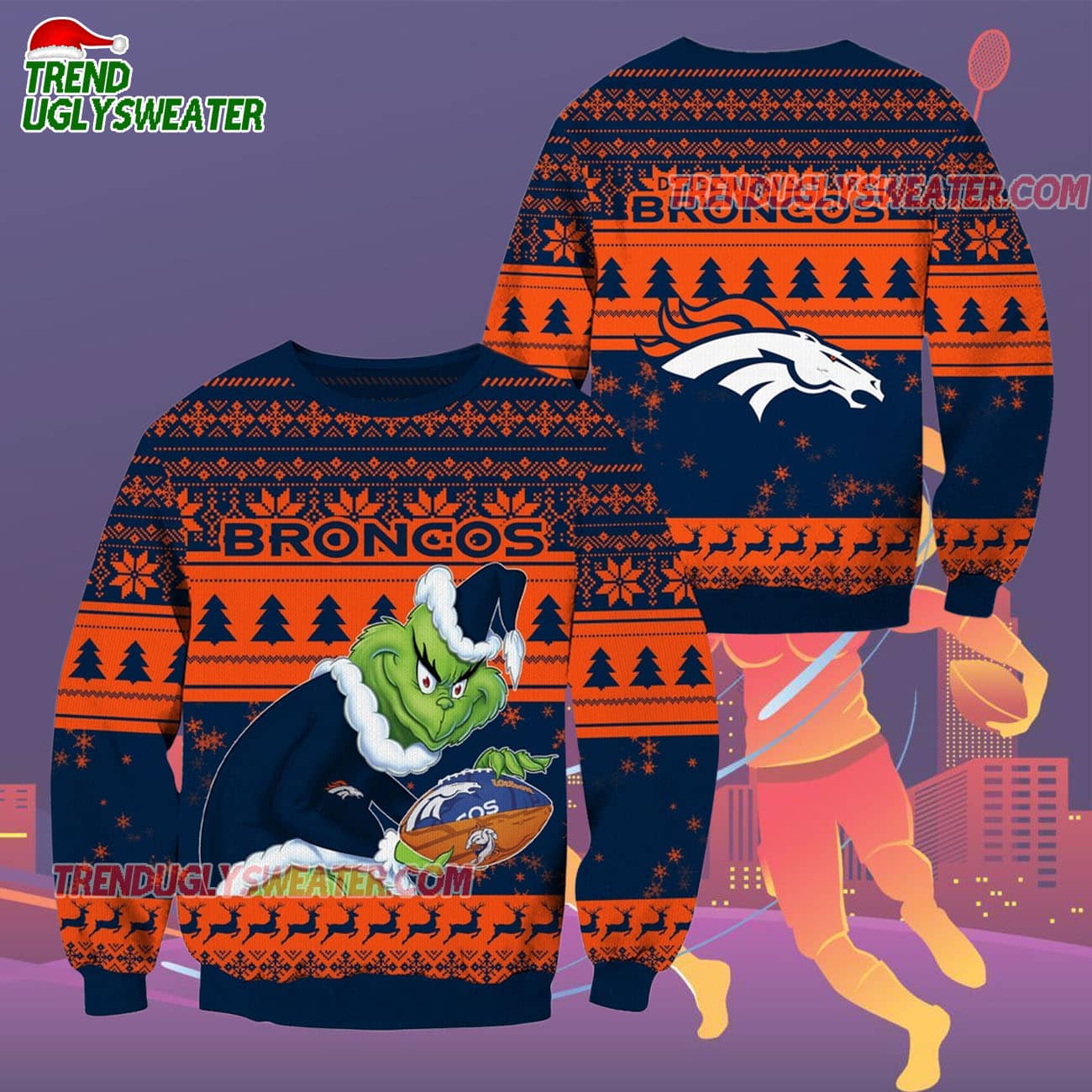 Denver Broncos Football Grinch Christmas Ugly Sweater Denver Broncos Football Grinch Christmas Ugly Sweater
