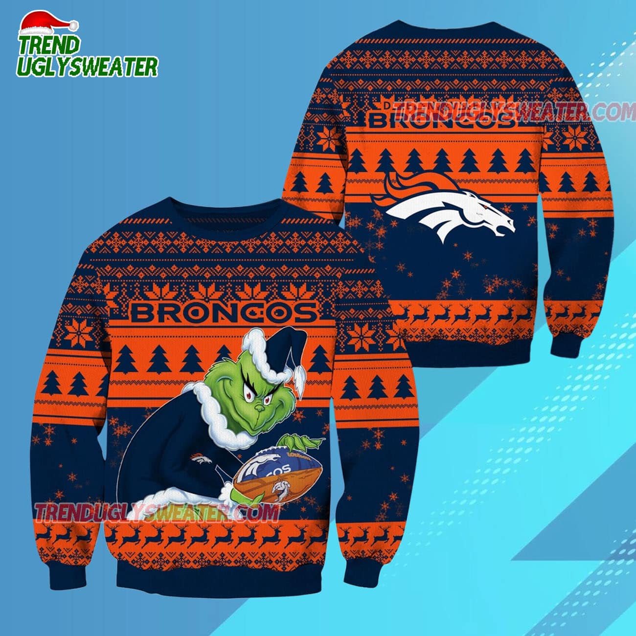 Denver Broncos Football Grinch Christmas Ugly Sweater Denver Broncos Football Grinch Christmas Ugly Sweater