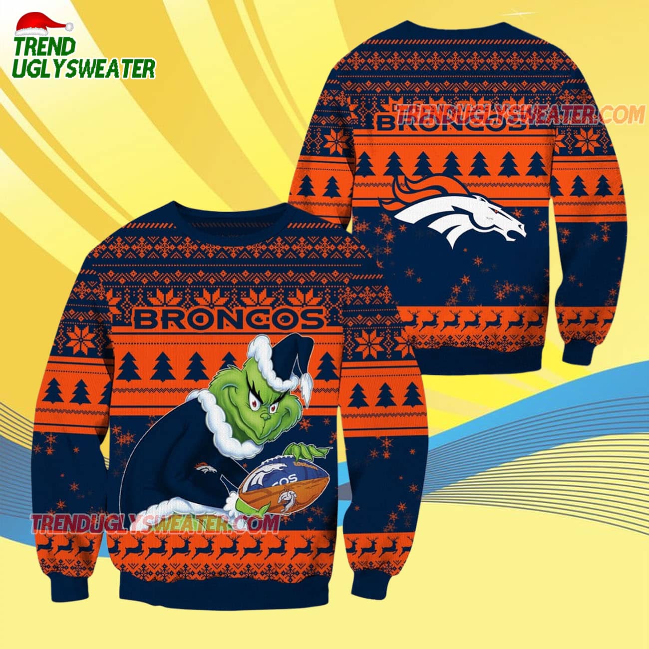 Denver Broncos Football Grinch Christmas Ugly Sweater Denver Broncos Football Grinch Christmas Ugly Sweater