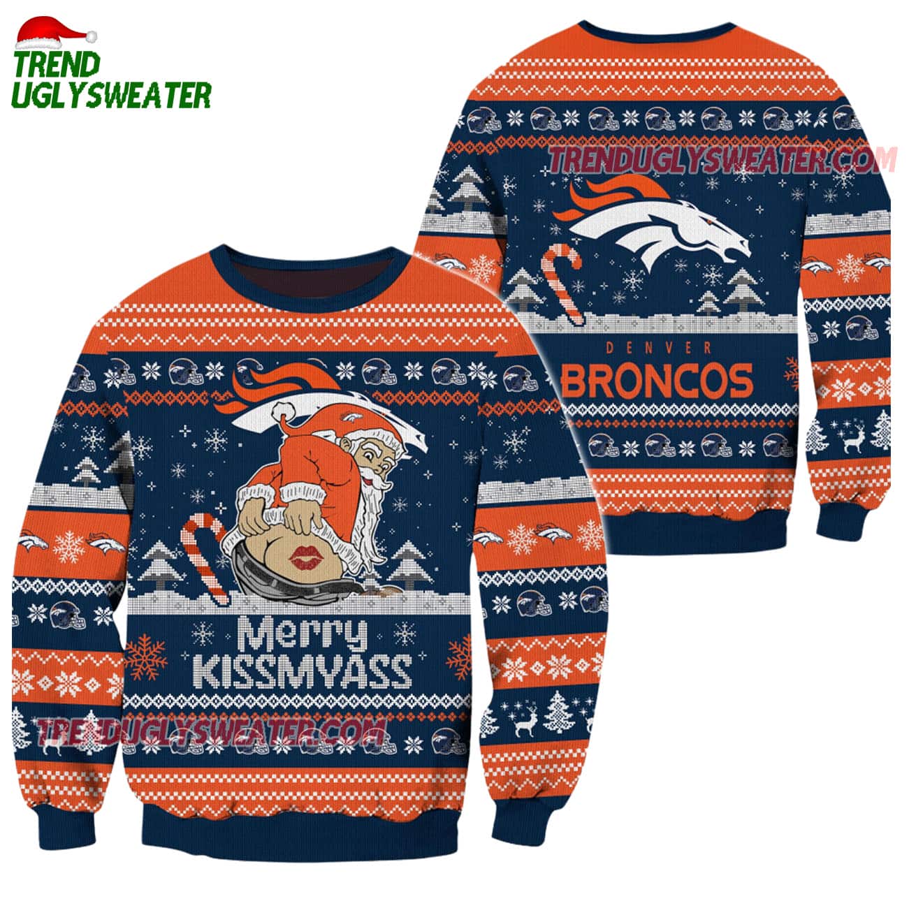 Denver Broncos Merrykissmyass Funny Santa Claus Christmas Ugly Sweater Denver Broncos Merrykissmyass Funny Santa Claus Christmas Ugly Sweater