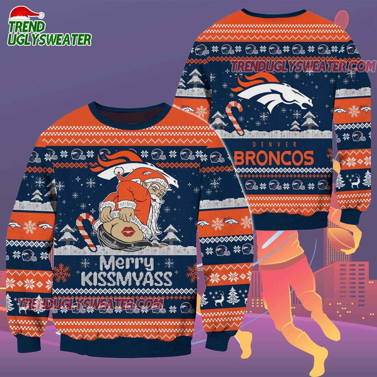 Denver Broncos Merrykissmyass Funny Santa Claus Christmas Ugly Sweater Denver Broncos Merrykissmyass Funny Santa Claus Christmas Ugly Sweater