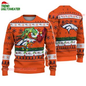 Denver Broncos Special Grinchs Hand Football Christmas Ugly Sweater 1