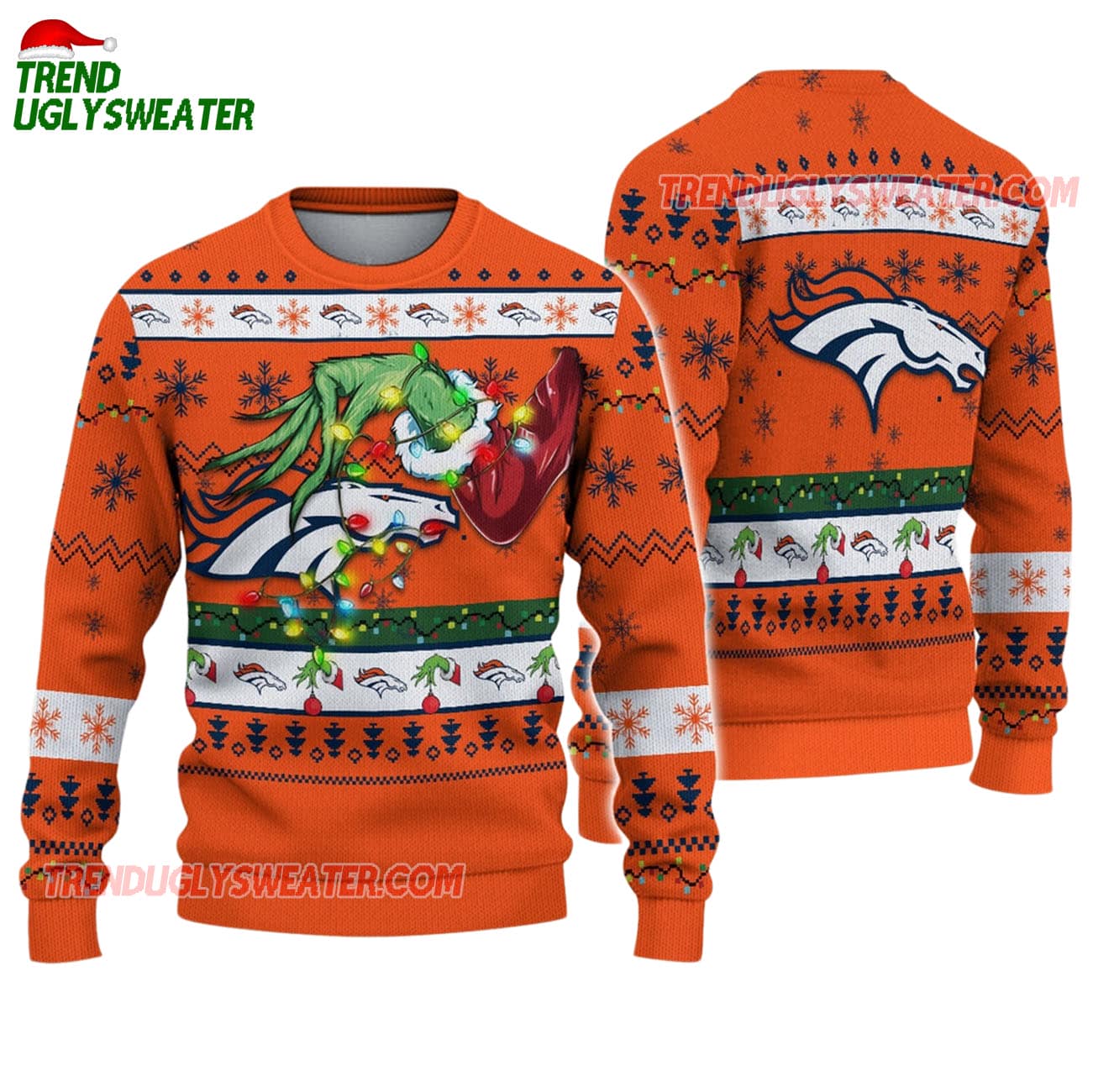 Denver Broncos Special Grinchs Hand Football Christmas Ugly Sweater Denver Broncos Special Grinchs Hand Football Christmas Ugly Sweater