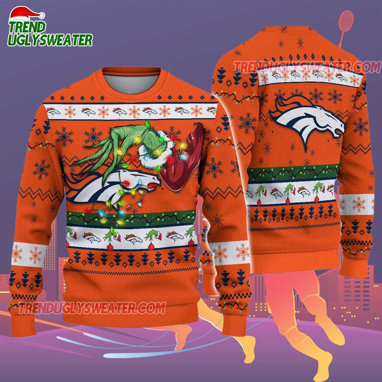 Denver Broncos Special Grinchs Hand Football Christmas Ugly Sweater Denver Broncos Special Grinchs Hand Football Christmas Ugly Sweater